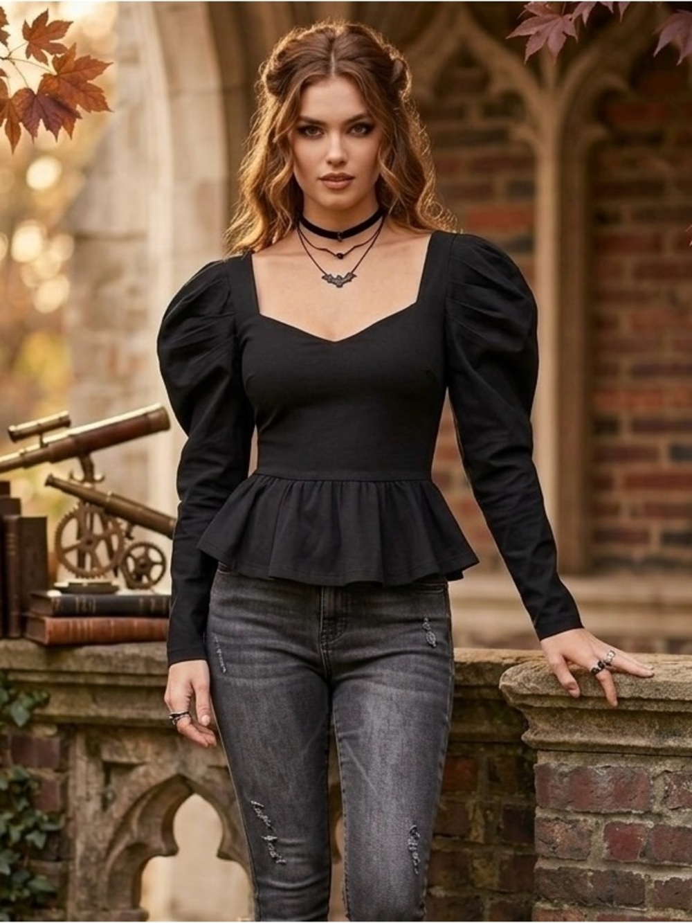 Express NWT Black PuffSleeve Peplum Top XS Sweetheart Neck Whimsigoth Witchy